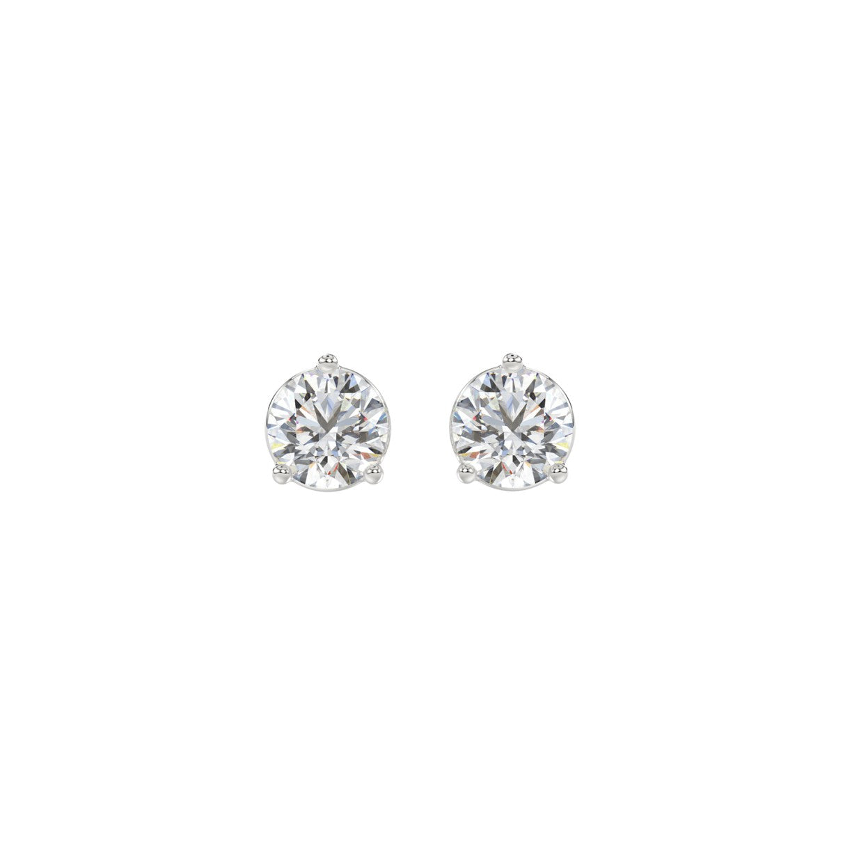 1 Carat Round Brilliant Lab Grown Diamond Stud Earrings White Gold angle view
