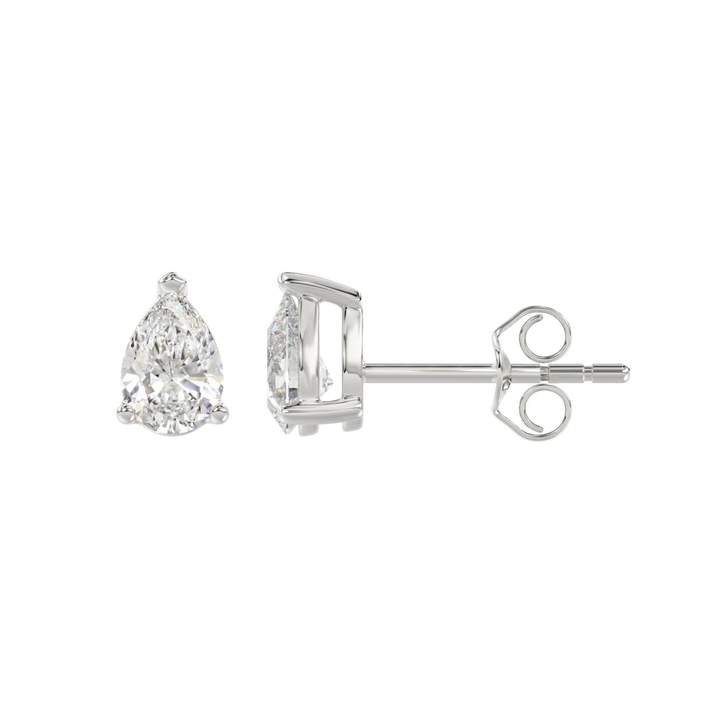 1 Carat Pear Lab Grown Diamond Stud Earrings White Gold angle view