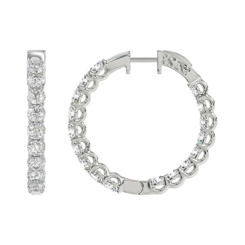 3 Carat Inside-Out Round Lab Grown Diamond Hoop Earrings White Gold angle view