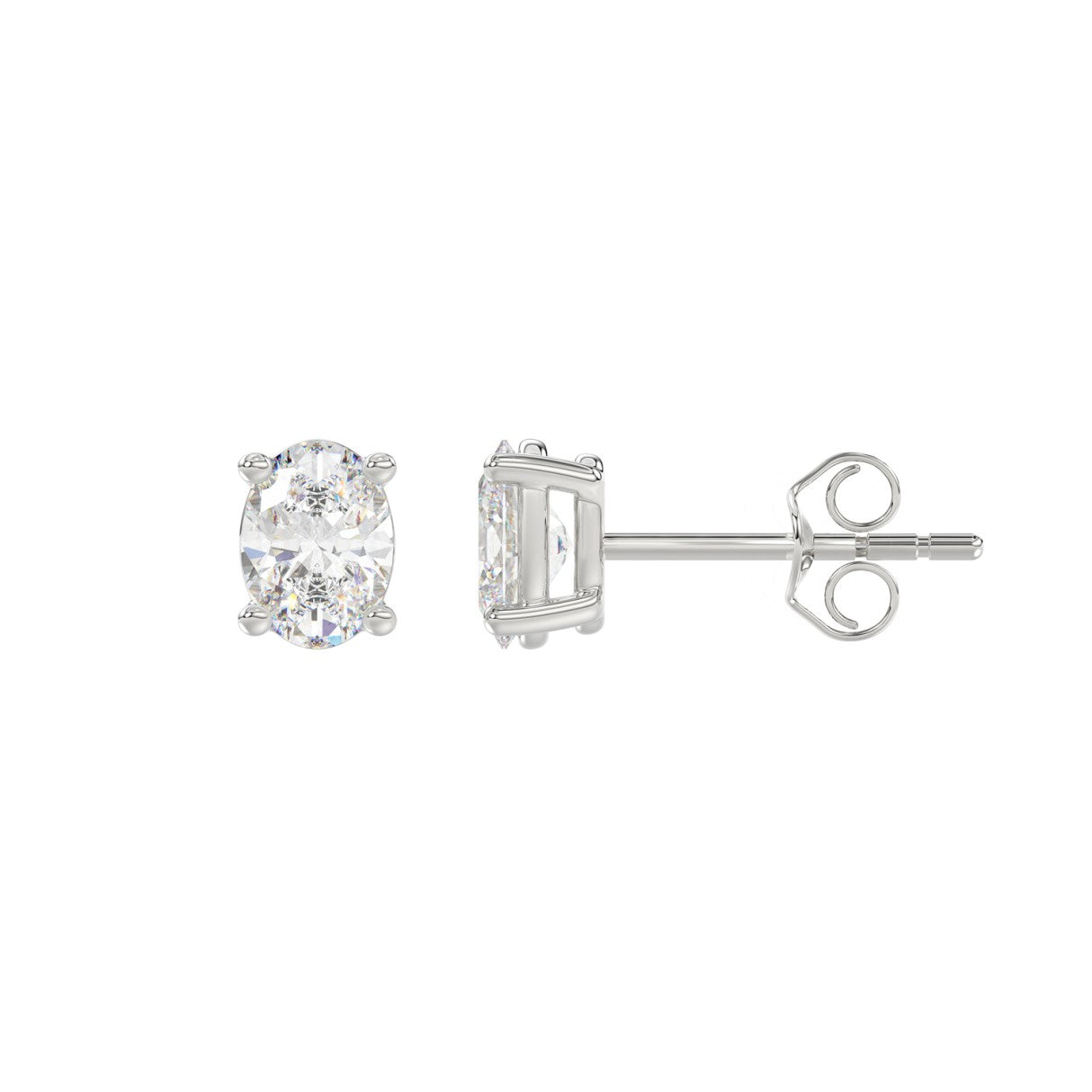 1 Carat Oval Lab Grown Diamond Stud Earrings White Gold angle view
