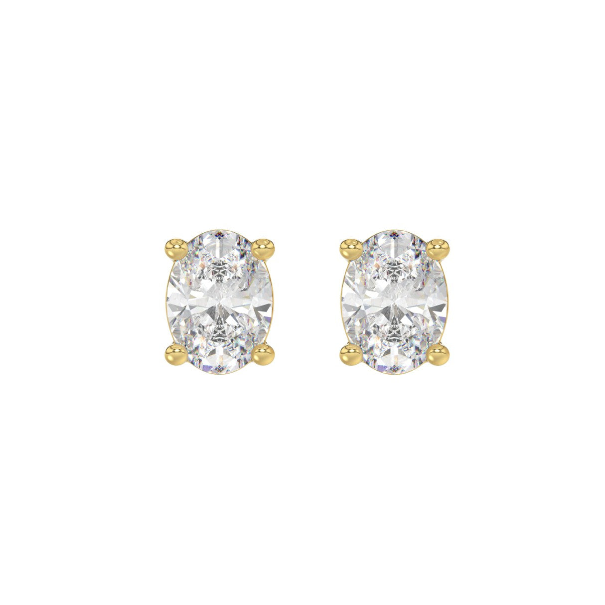 2.5 Carat Oval Lab Grown Diamond Stud Earrings Yellow Gold angle view