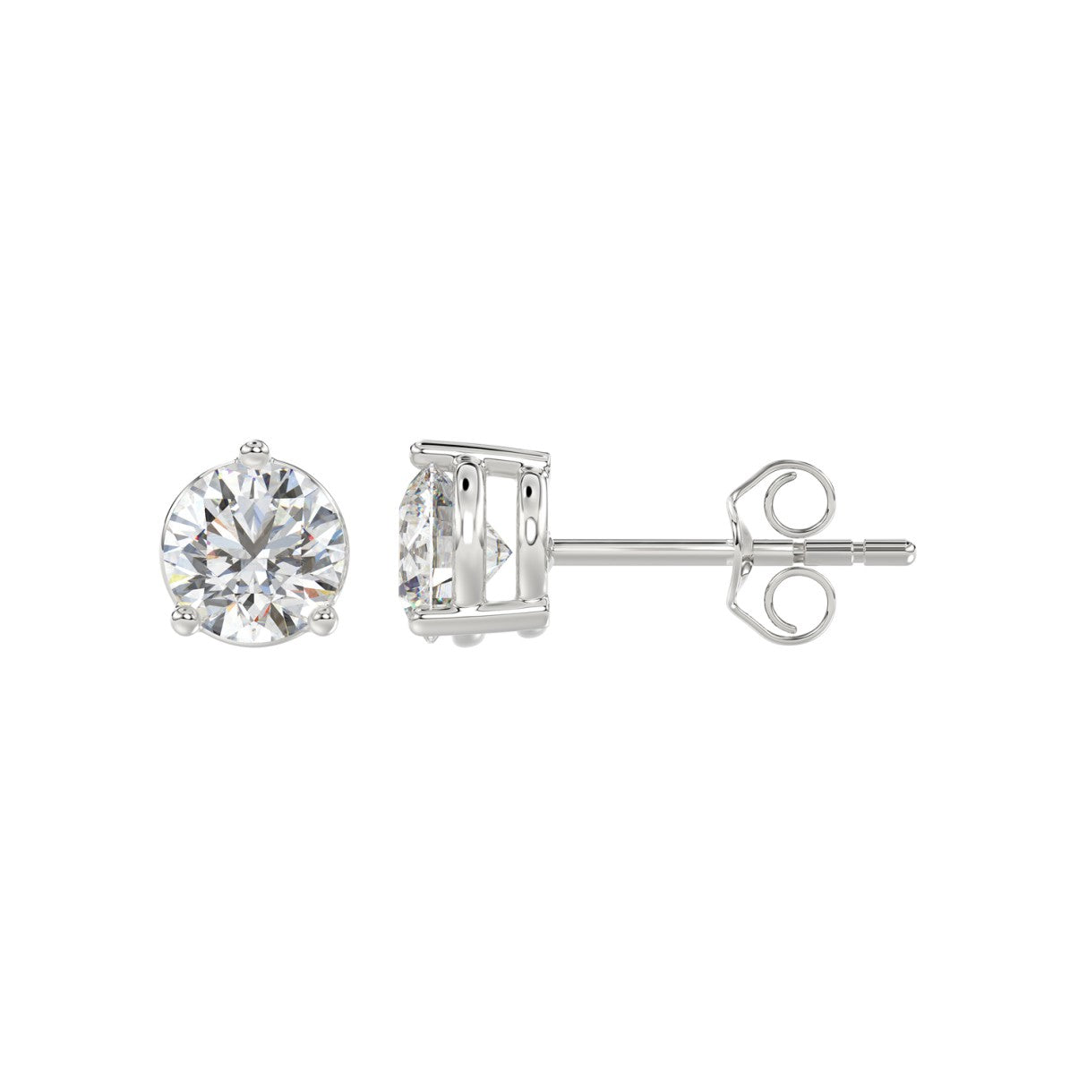 2 Carat Round Brilliant Lab Grown Diamond Stud Earrings White Gold down view