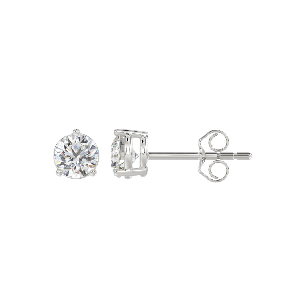 1 Carat Round Brilliant Lab Grown Diamond Stud Earrings White Gold down view