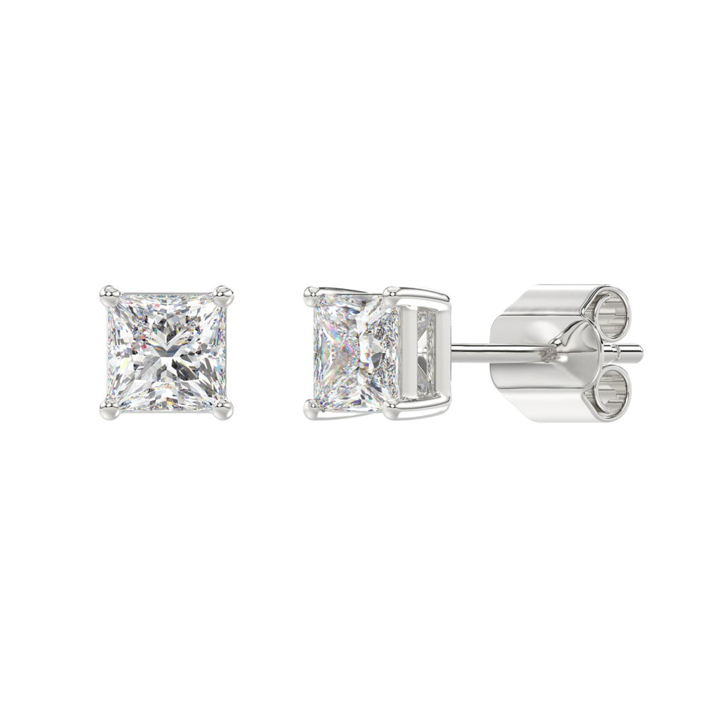 2 Carat Princess Lab Grown Diamond Stud Earrings White Gold down view