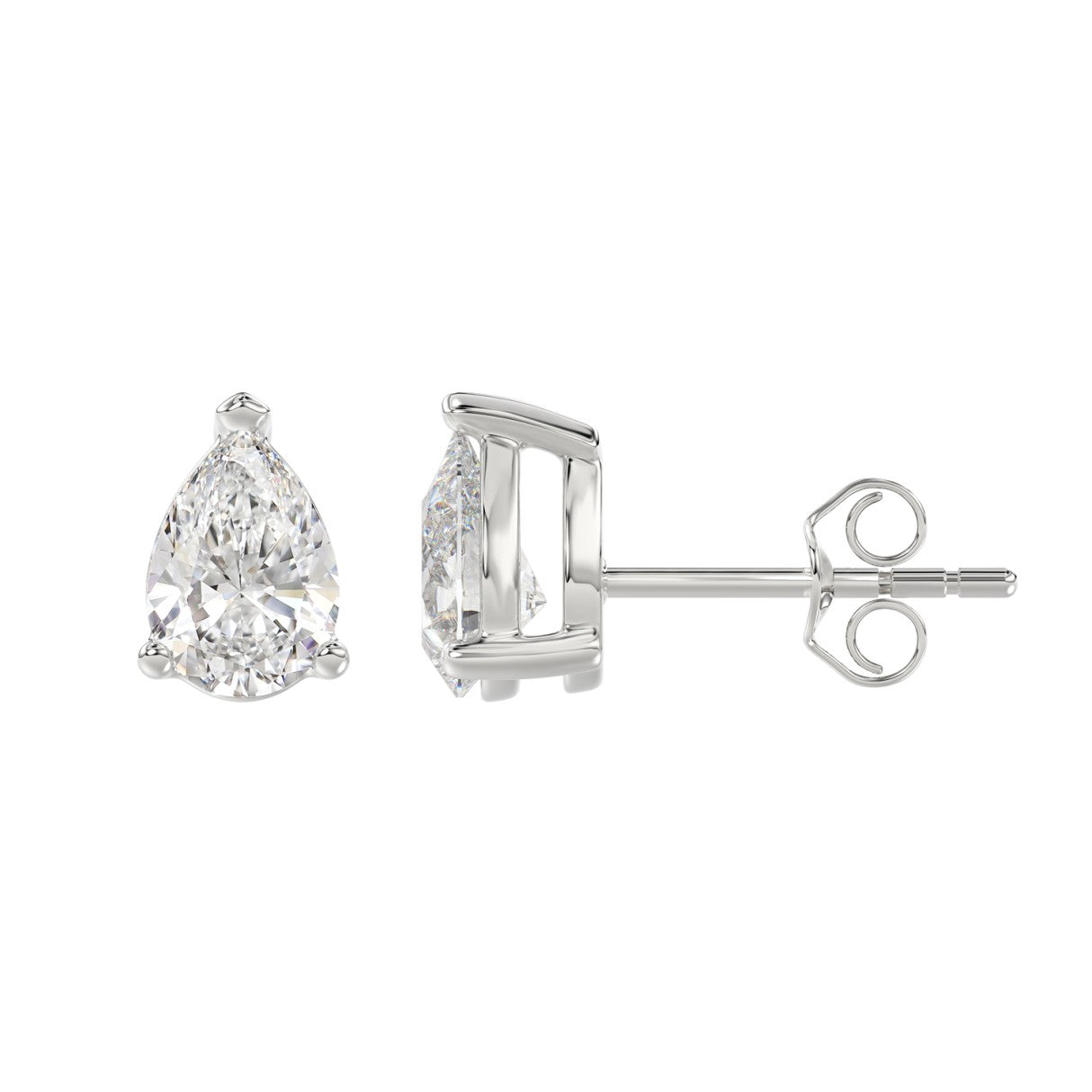 2.5 Carat Pear Lab Grown Diamond Stud Earrings White Gold down view