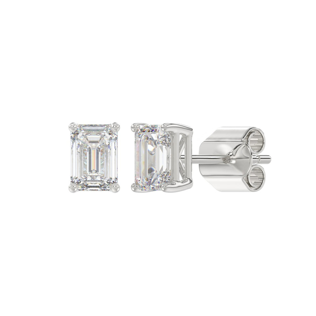1.5 Carat Emerald Cut Lab Grown Diamond Stud Earrings White Gold down view