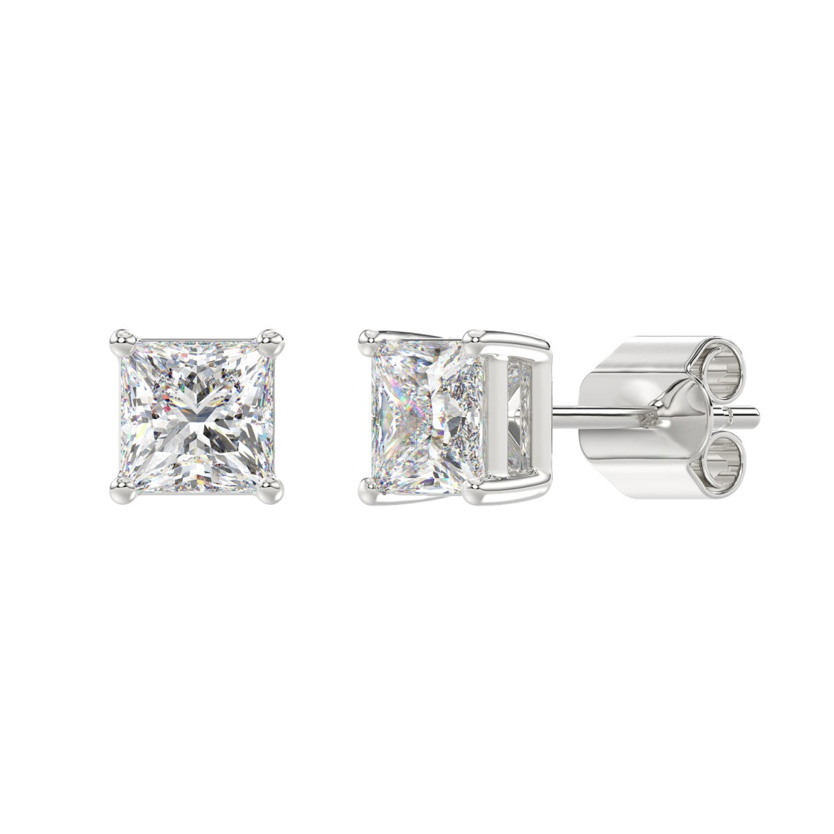 2.5 Carat Princess Lab Grown Diamond Stud Earrings White Gold down view
