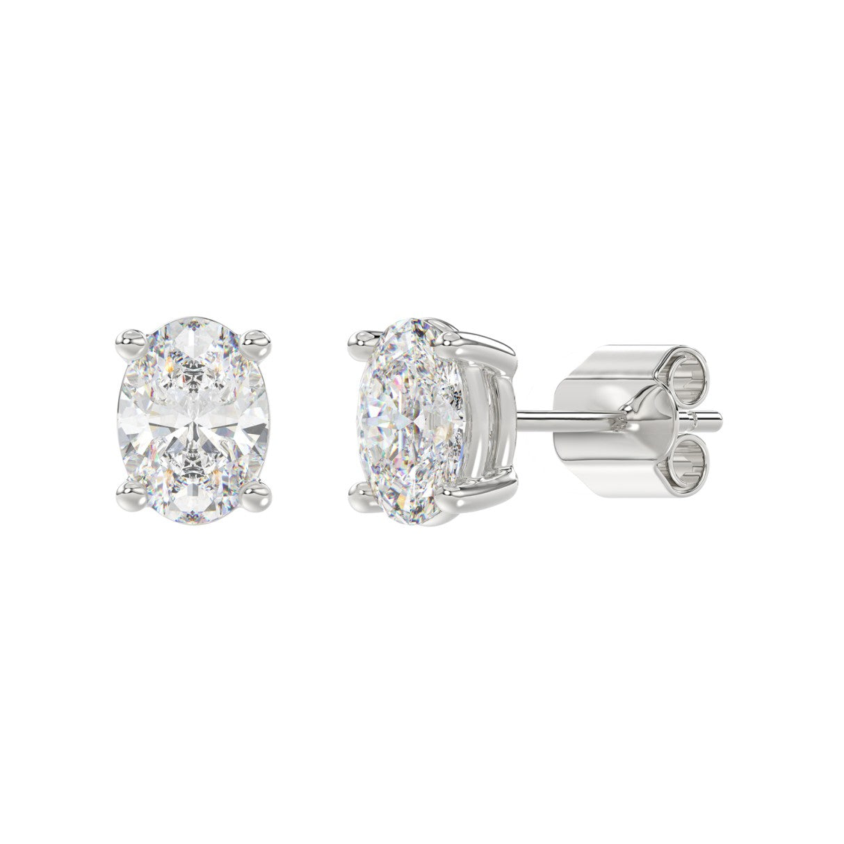 3 Carat Oval Lab Grown Diamond Stud Earrings White Gold down view