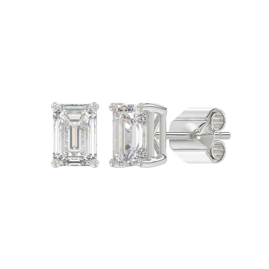 2 Carat Emerald Cut Lab Grown Diamond Stud Earrings White Gold flat view