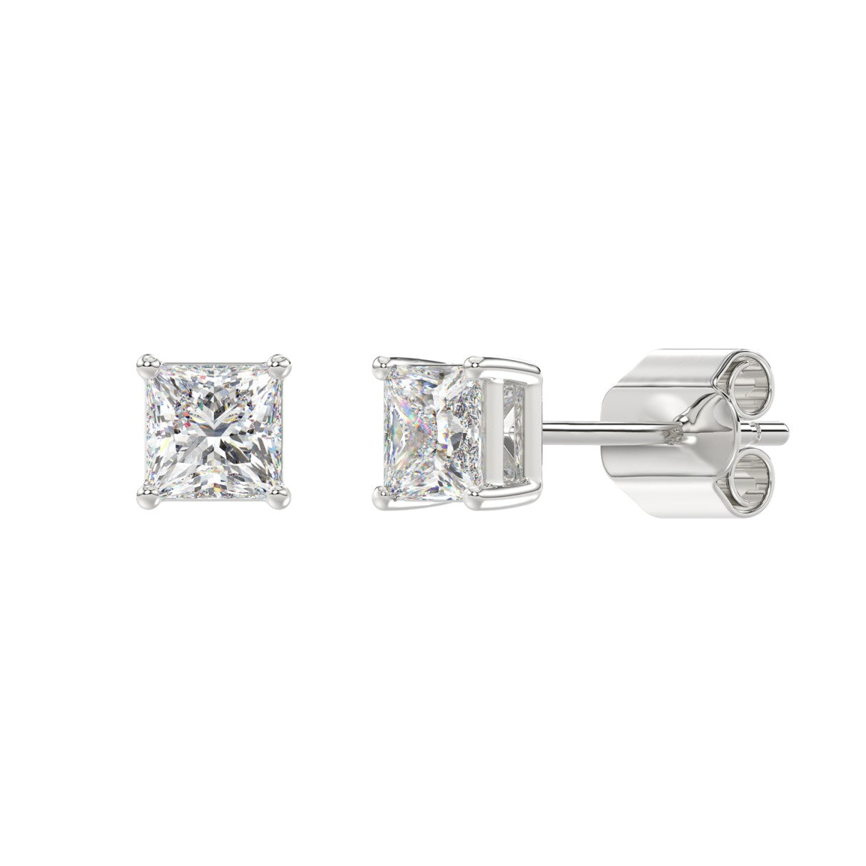 1.5 Carat Princess Lab Grown Diamond Stud Earrings White Gold flat view