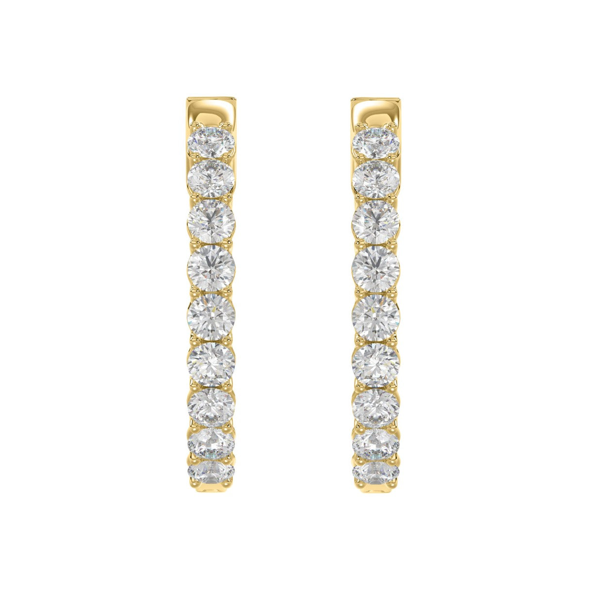 3 Carat Inside-Out Round Lab Grown Diamond Hoop Earrings Yellow Gold flat view