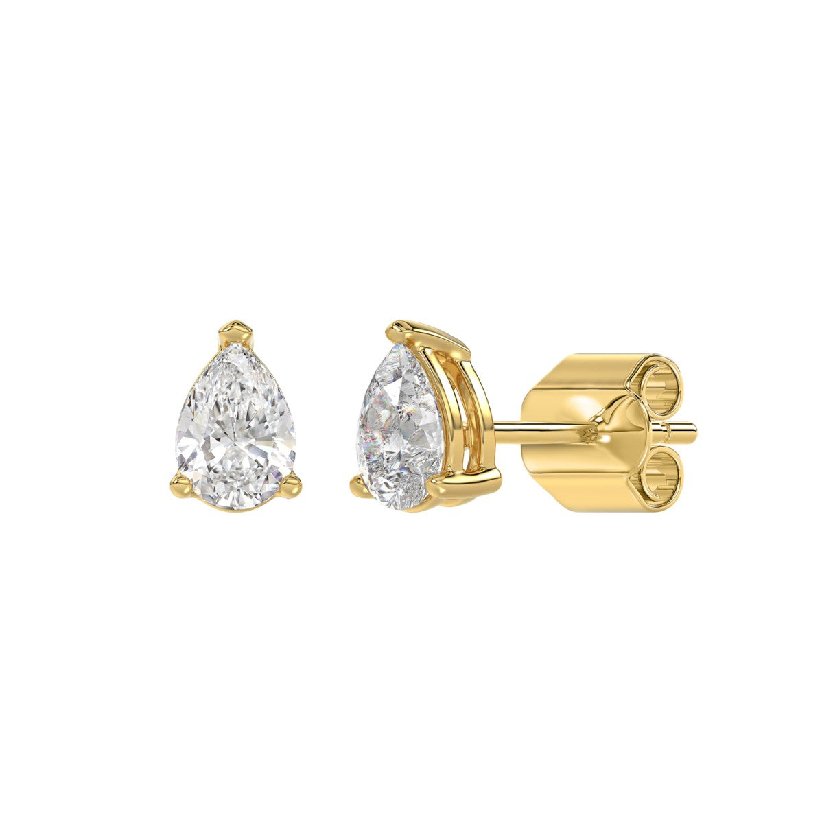 1 Carat Pear Lab Grown Diamond Stud Earrings Yellow Gold flat view
