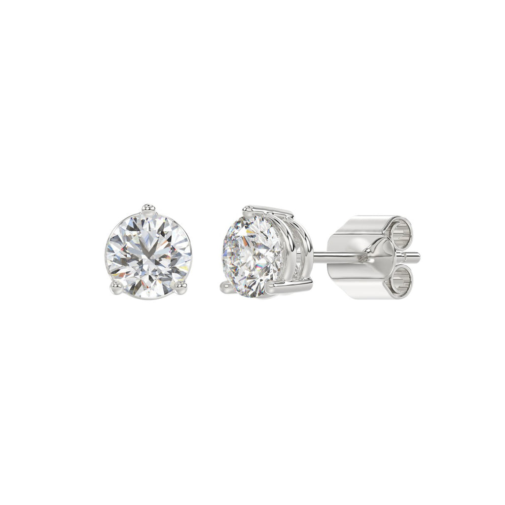 2 Carat Round Brilliant Lab Grown Diamond Stud Earrings White Gold flat view