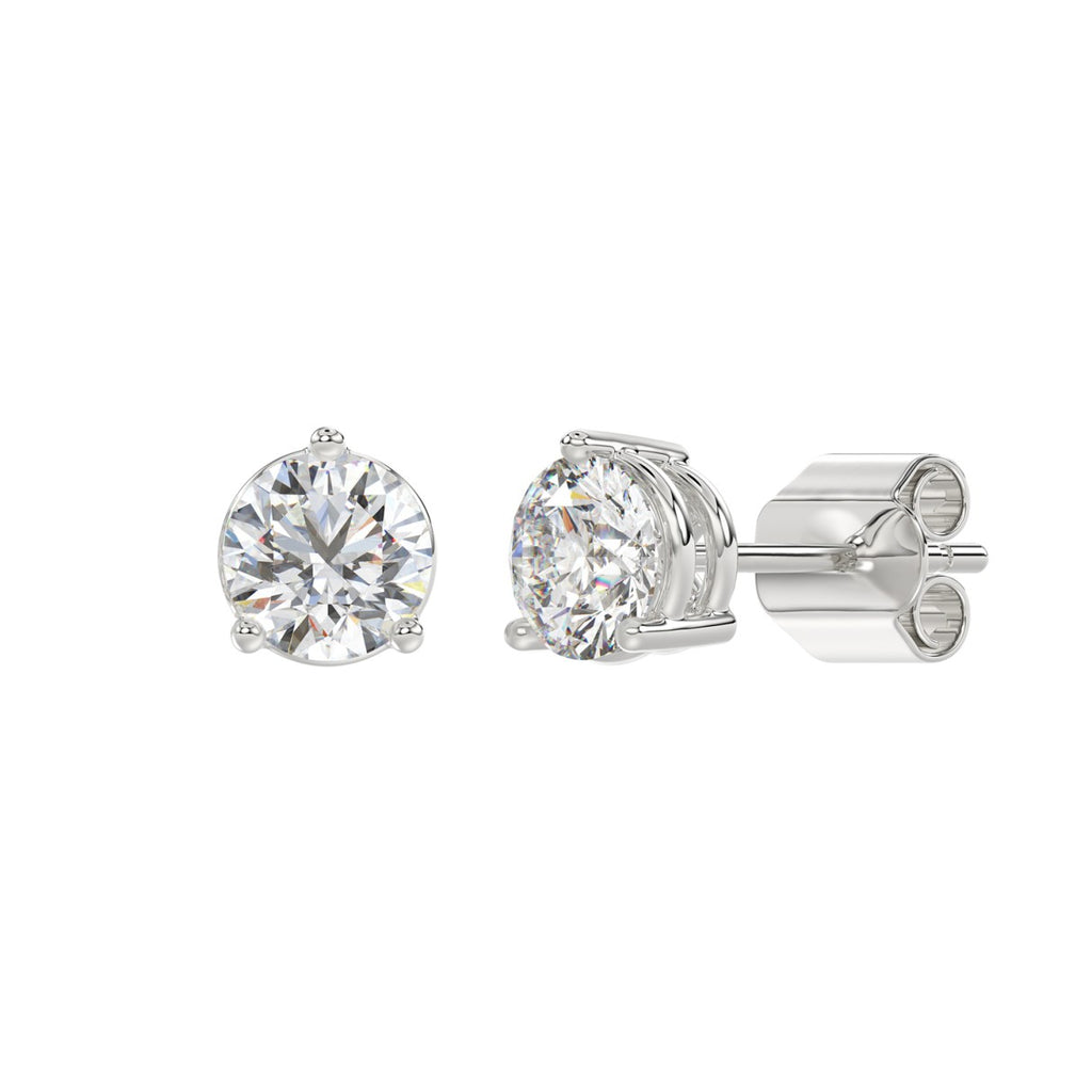 3 Carat Round Brilliant Lab Grown Diamond Stud Earrings White Gold flat view
