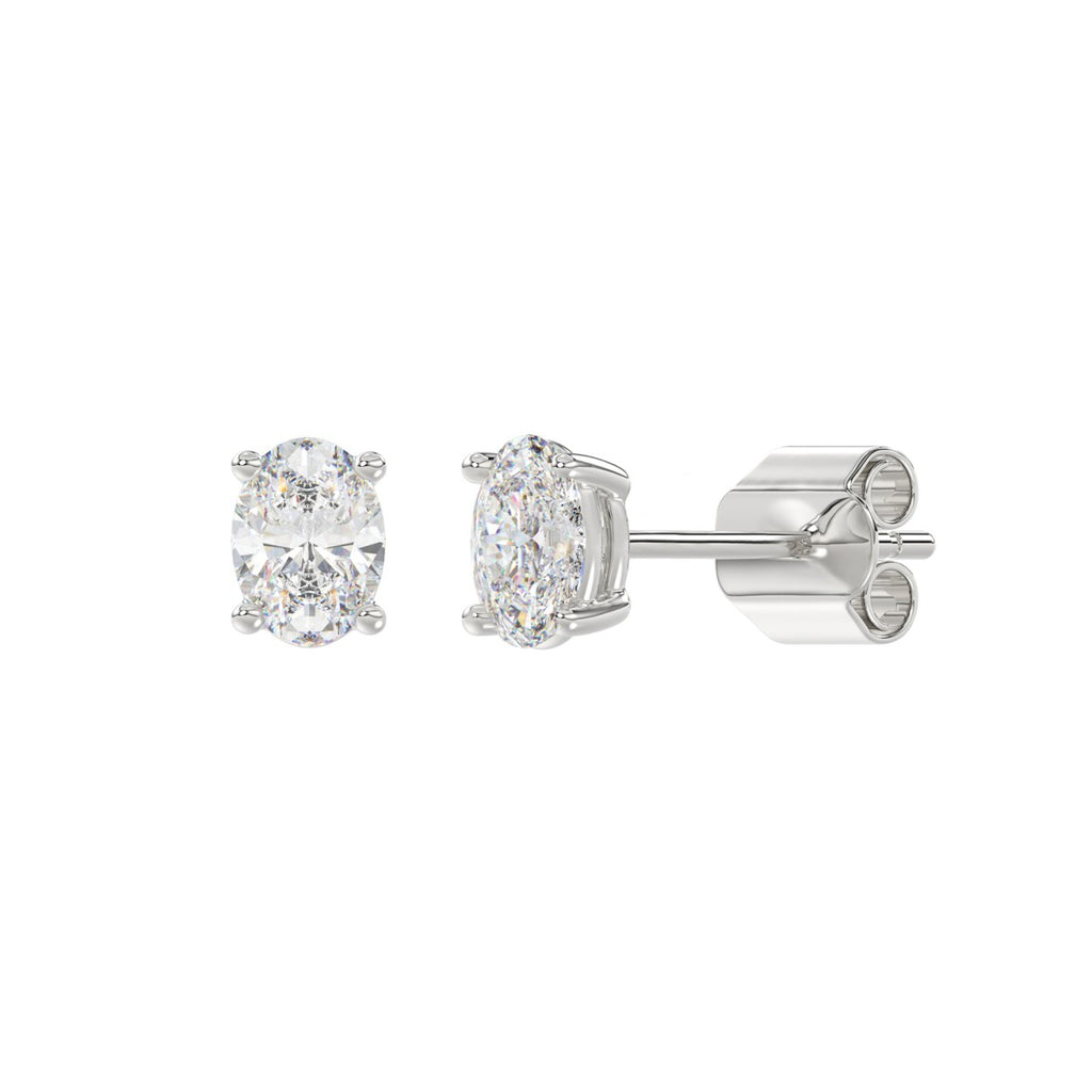 1 Carat Oval Lab Grown Diamond Stud Earrings White Gold flat view