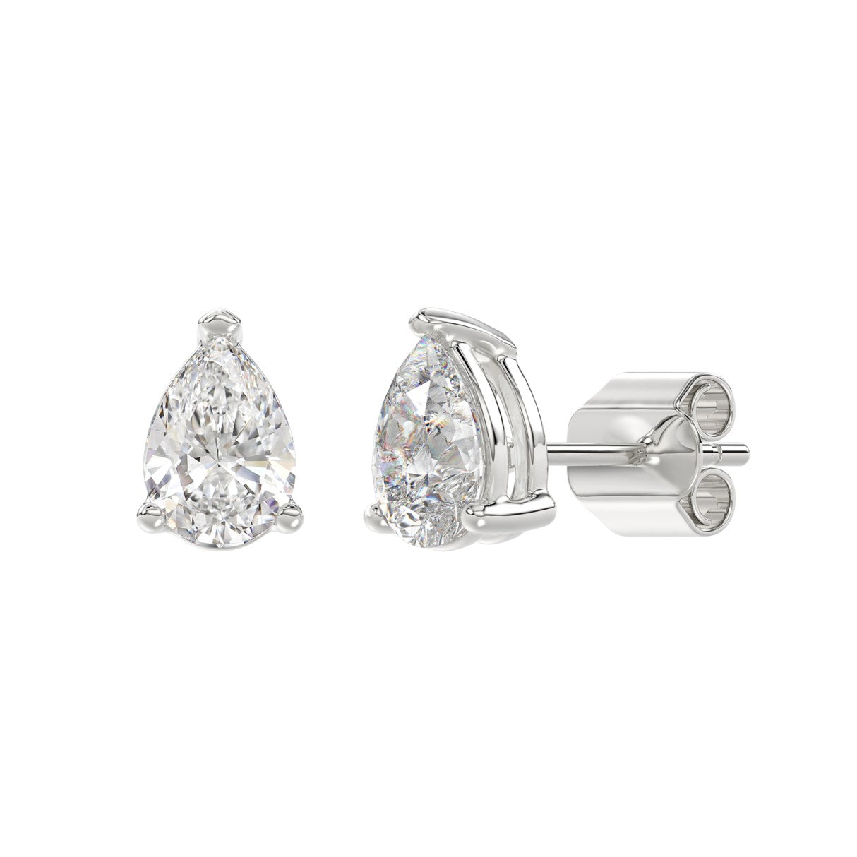 2.5 Carat Pear Lab Grown Diamond Stud Earrings White Gold flat view